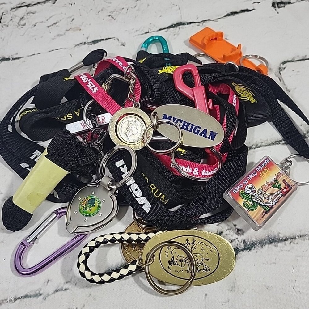Keychains Lanyards‎ Straps Carabiner Clips Large Lot Random Mixed Vintage